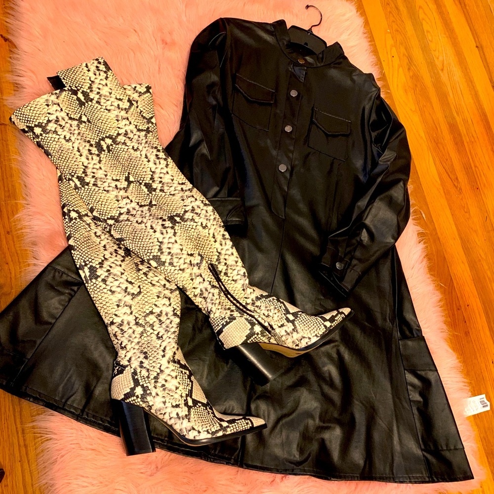 NWOT Black faux leather dress